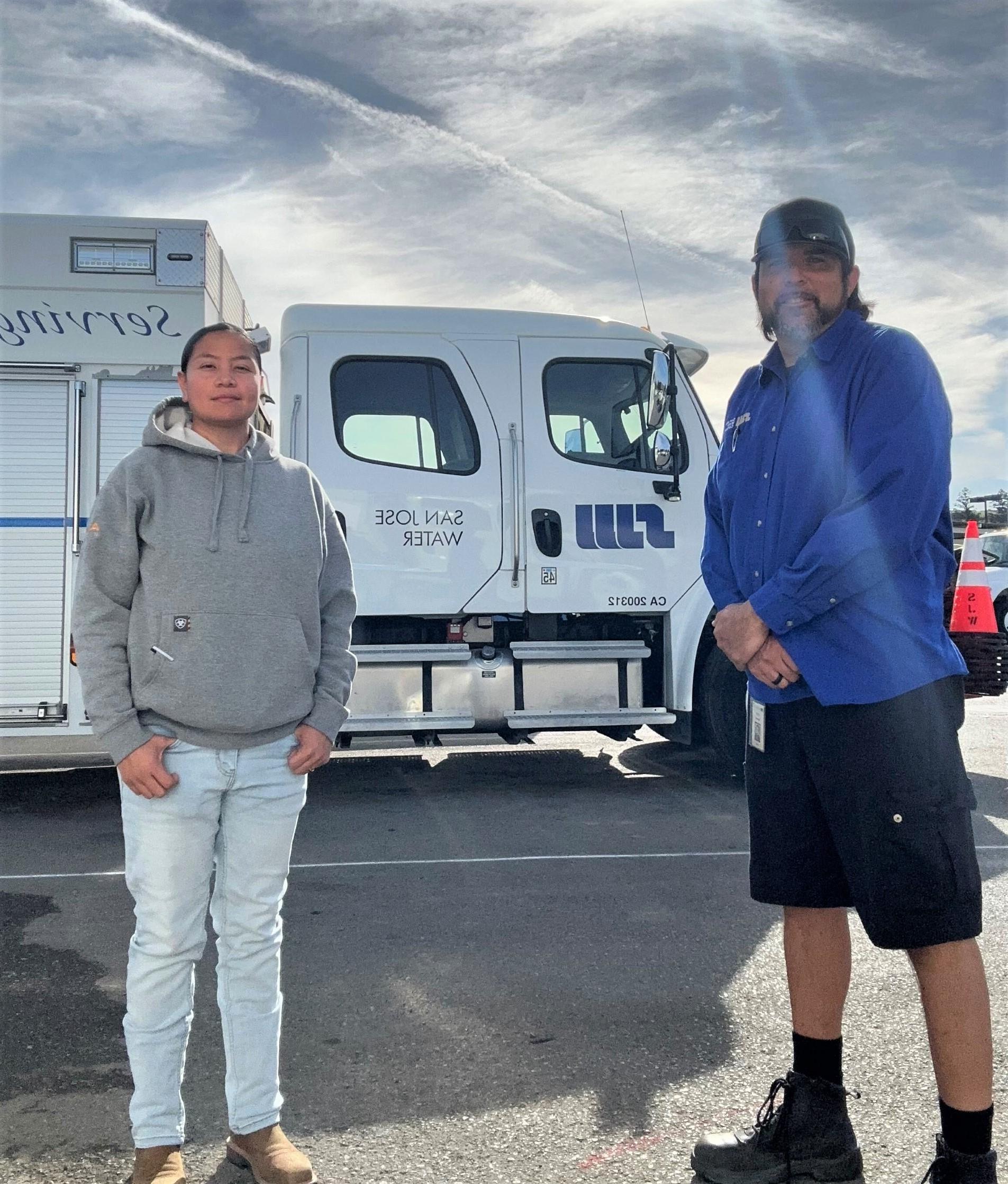 Fabian and Lucy in front of SJW truck